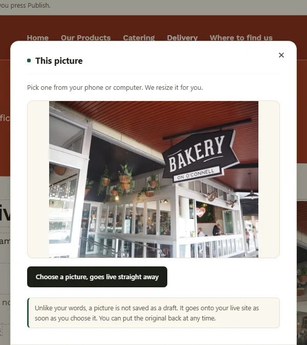 The photo panel: choose a picture from your phone or computer