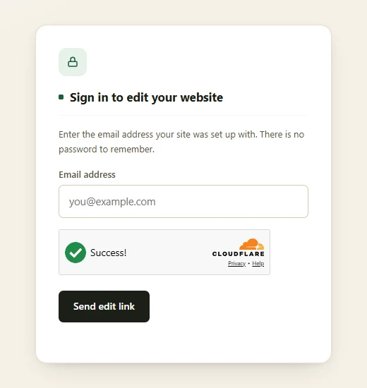 The sign-in box: enter your email address and get an edit link