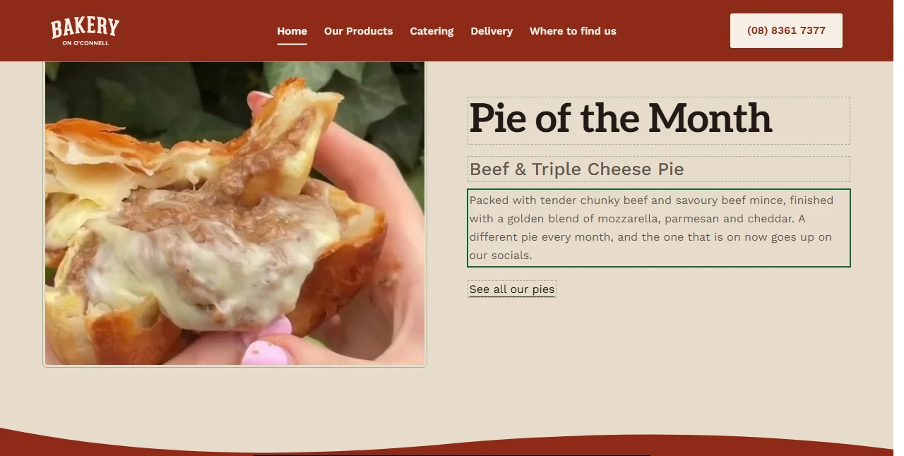 Editing the pie of the month on the bakery's home page